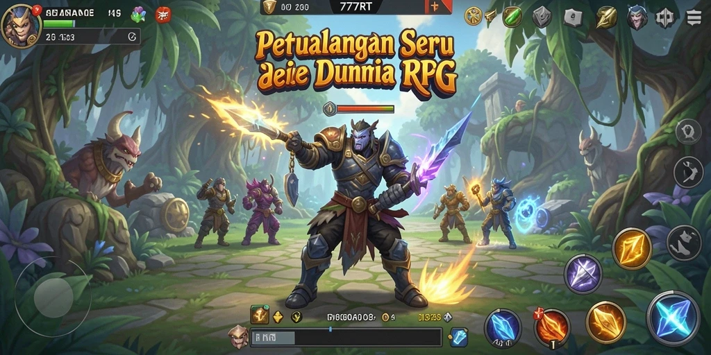 Screenshot gameplay RPG yang menampilkan pertempuran seru di 777RT.