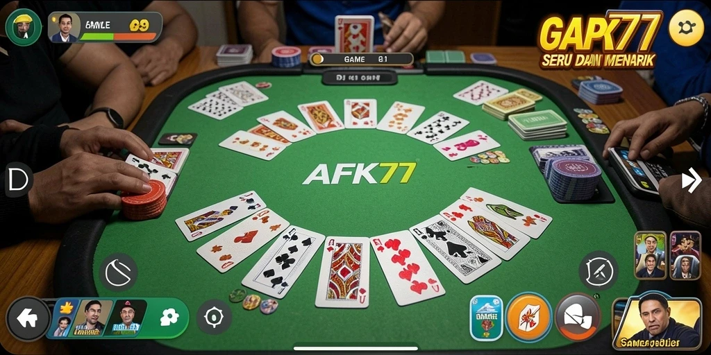 Screenshot gameplay Gaple AFK77 yang seru dan interaktif.