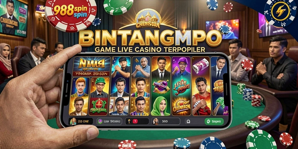 Screenshot gameplay BINTANGMPO dengan dealer langsung dan permainan yang mendebarkan.
