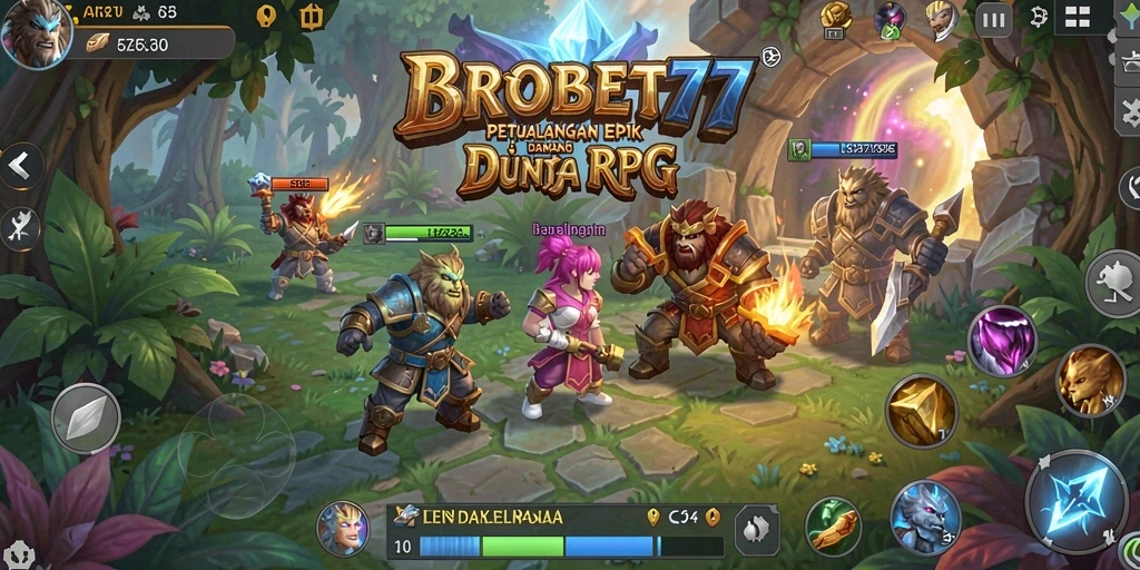 Screenshot menunjukkan pertarungan seru dalam game RPG BROBET77.