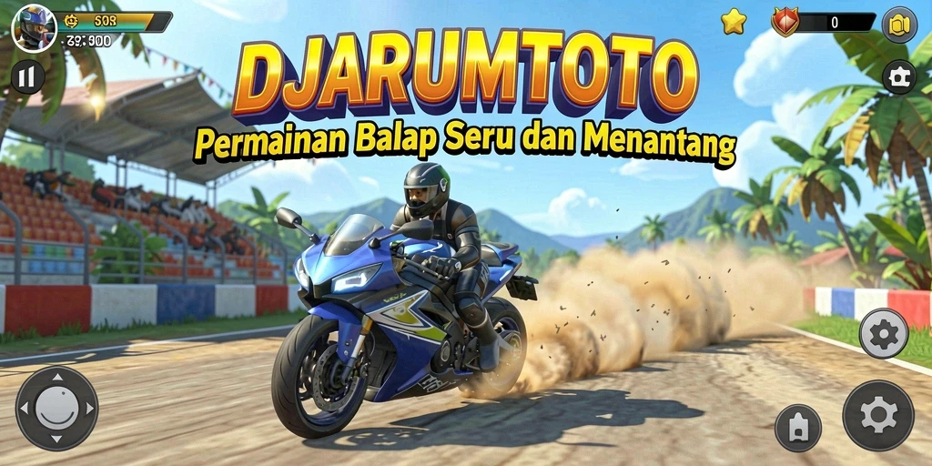 Screenshot gameplay DJARUMTOTO menampilkan aksi balap yang mendebarkan.
