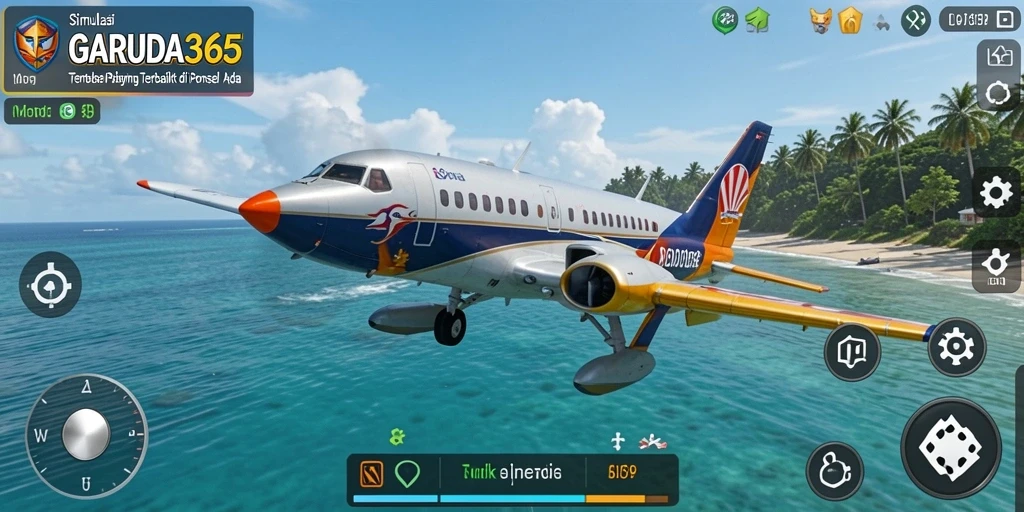 Screenshot utama GARUDA365 menampilkan pengalaman penerbangan di langit yang cerah.