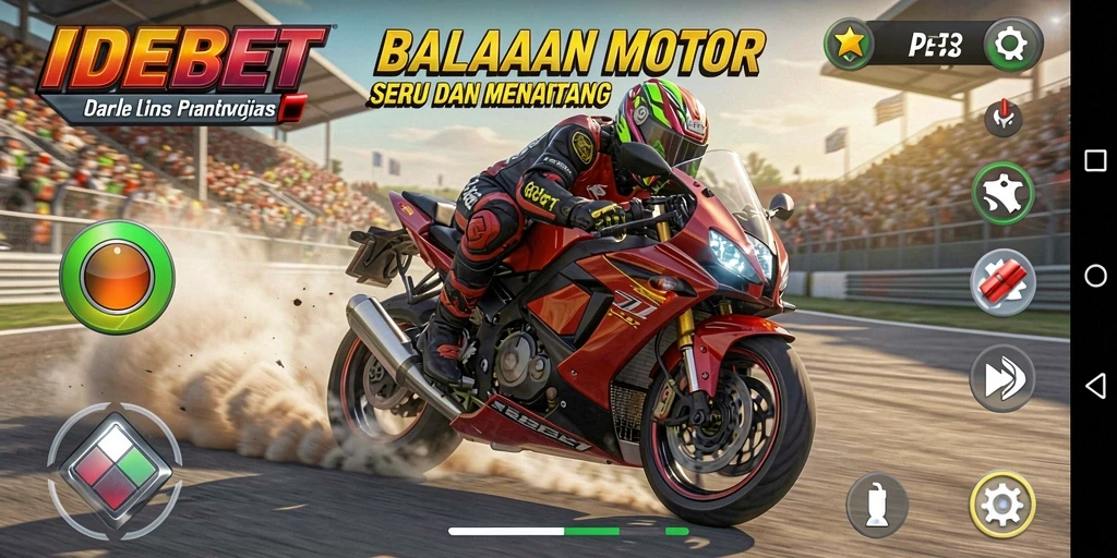 Screenshot gameplay IDEBET menampilkan balapan motor yang intens.
