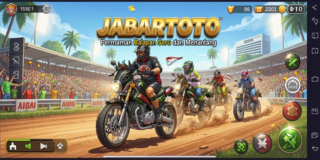 Tampilan gameplay JABARTOTO dengan mobil balap yang beraksi di lintasan.