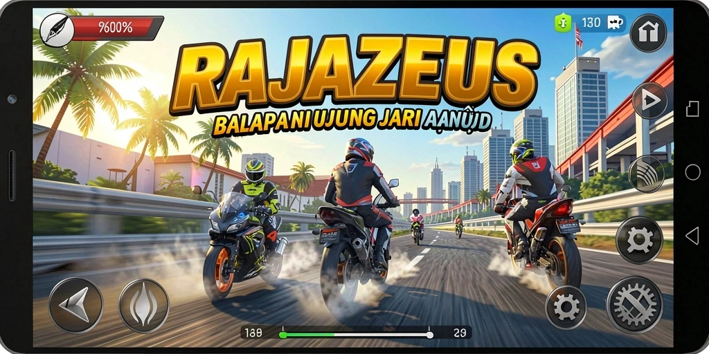 Gameplay menegangkan dalam balapan motor RAJAZEUS yang mendebarkan.
