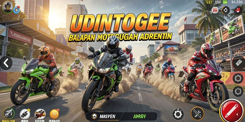 Tampilan menarik dari gameplay balapan motor di UDINTOGEL.