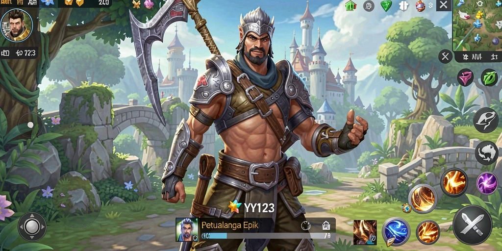 Tangkapan layar YY123 menunjukkan pertarungan seru antar karakter RPG.